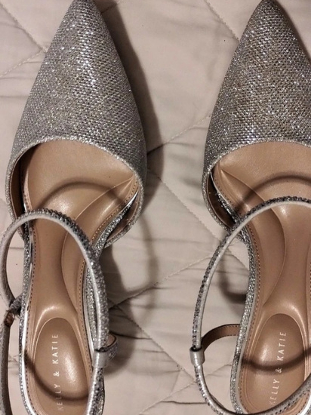 KATIE Glitter Pointed-Toe Heels in Silver